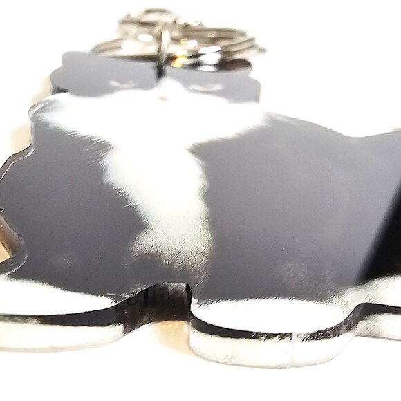 Tuxedo Black White Cat Keychain 2D Acrylic Kitty Key Ring Purse Backpack Charm - Picture 4 of 5